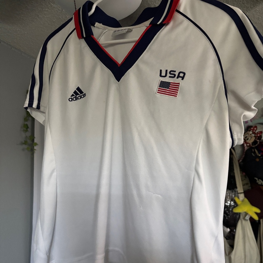 Adidas White Soccer Jersey with Navy and Red Trim